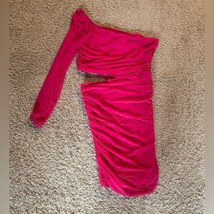 BTFBM Hot Pink Strapless Ruched Dress